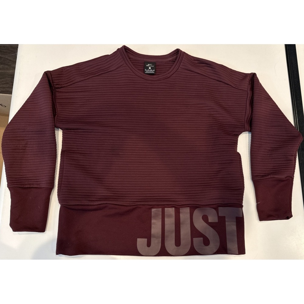 Nike Dri-Fit Sweatshirt Womens XS Maroon Ribbed Pullover Just Do It Long Sleeve